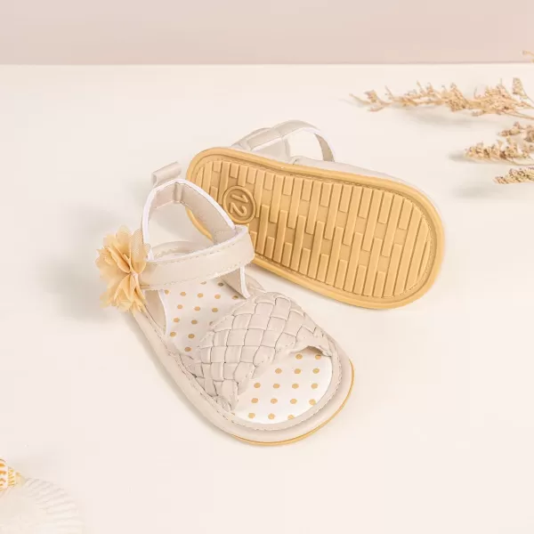 Meckior Baby Toddler Infant Girls PU Leather Soft Open Toe Summer Sandals Flower Princess Flat ShoesA30Beige