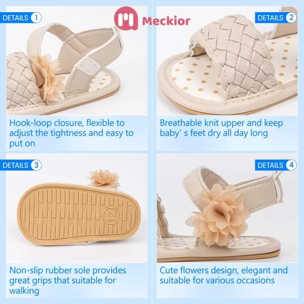 Meckior Baby Toddler Infant Girls PU Leather Soft Open Toe Summer Sandals Flower Princess Flat ShoesA30Beige