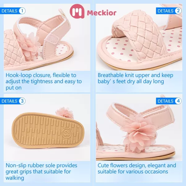 Meckior Baby Toddler Infant Girls PU Leather Soft Open Toe Summer Sandals Flower Princess Flat ShoesA30Pink