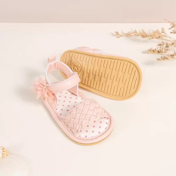 Meckior Baby Toddler Infant Girls PU Leather Soft Open Toe Summer Sandals Flower Princess Flat ShoesA30Pink
