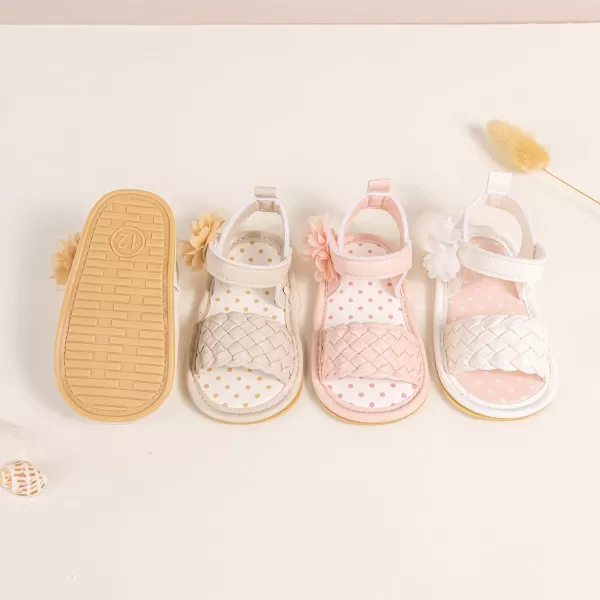 Meckior Baby Toddler Infant Girls PU Leather Soft Open Toe Summer Sandals Flower Princess Flat ShoesA30Pink