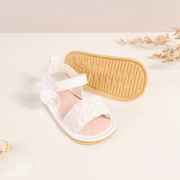 Meckior Baby Toddler Infant Girls PU Leather Soft Open Toe Summer Sandals Flower Princess Flat ShoesA30White