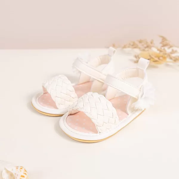 Meckior Baby Toddler Infant Girls PU Leather Soft Open Toe Summer Sandals Flower Princess Flat ShoesA30White