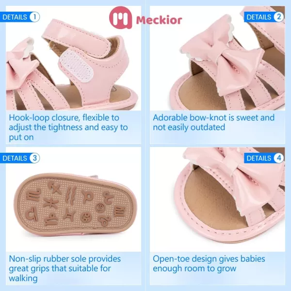 Meckior Baby Toddler Infant Girls PU Leather Soft Open Toe Summer Sandals Flower Princess Flat ShoesA40Pink
