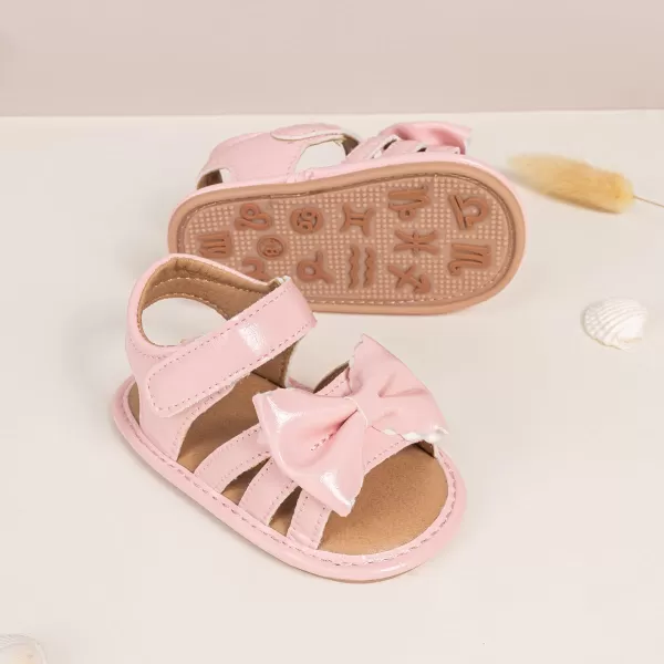 Meckior Baby Toddler Infant Girls PU Leather Soft Open Toe Summer Sandals Flower Princess Flat ShoesA40Pink