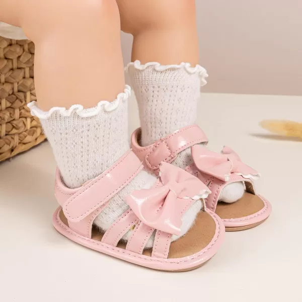 Meckior Baby Toddler Infant Girls PU Leather Soft Open Toe Summer Sandals Flower Princess Flat ShoesA40Pink