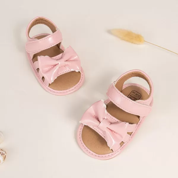 Meckior Baby Toddler Infant Girls PU Leather Soft Open Toe Summer Sandals Flower Princess Flat ShoesA40Pink