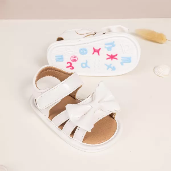 Meckior Baby Toddler Infant Girls PU Leather Soft Open Toe Summer Sandals Flower Princess Flat ShoesA40White