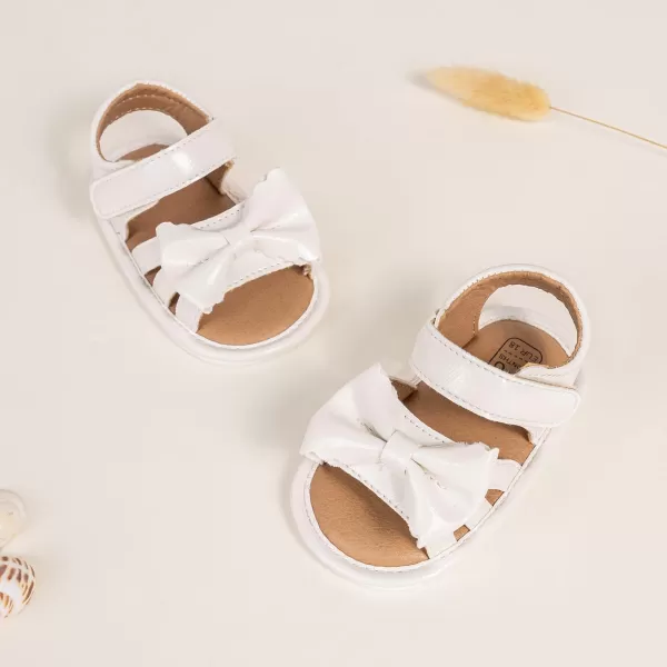 Meckior Baby Toddler Infant Girls PU Leather Soft Open Toe Summer Sandals Flower Princess Flat ShoesA40White