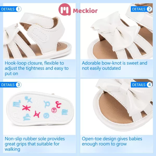Meckior Baby Toddler Infant Girls PU Leather Soft Open Toe Summer Sandals Flower Princess Flat ShoesA40White