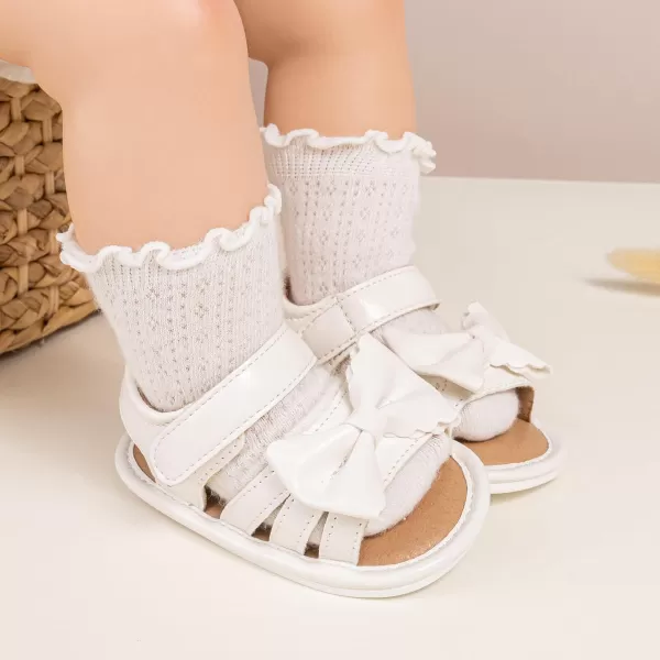 Meckior Baby Toddler Infant Girls PU Leather Soft Open Toe Summer Sandals Flower Princess Flat ShoesA40White