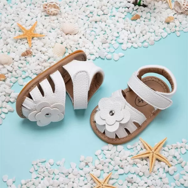 Meckior Baby Toddler Infant Girls PU Leather Soft Open Toe Summer Sandals Flower Princess Flat ShoesAWhite