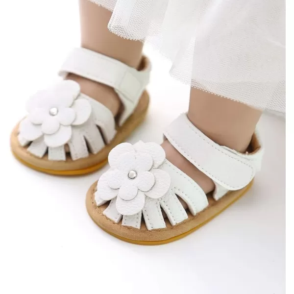 Meckior Baby Toddler Infant Girls PU Leather Soft Open Toe Summer Sandals Flower Princess Flat ShoesAWhite