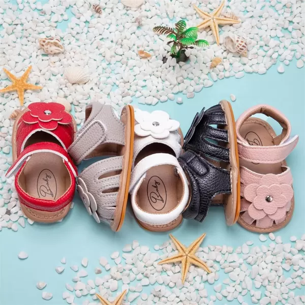Meckior Baby Toddler Infant Girls PU Leather Soft Open Toe Summer Sandals Flower Princess Flat ShoesAWhite