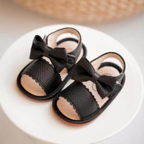 Meckior Baby Toddler Infant Girls PU Leather Soft Open Toe Summer Sandals Flower Princess Flat ShoesB01Black