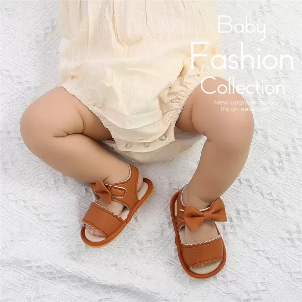 Meckior Baby Toddler Infant Girls PU Leather Soft Open Toe Summer Sandals Flower Princess Flat ShoesB01Brown