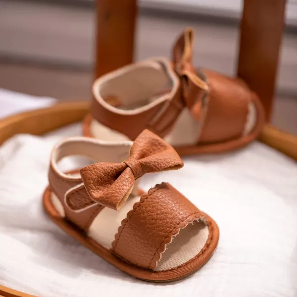 Meckior Baby Toddler Infant Girls PU Leather Soft Open Toe Summer Sandals Flower Princess Flat ShoesB01Brown