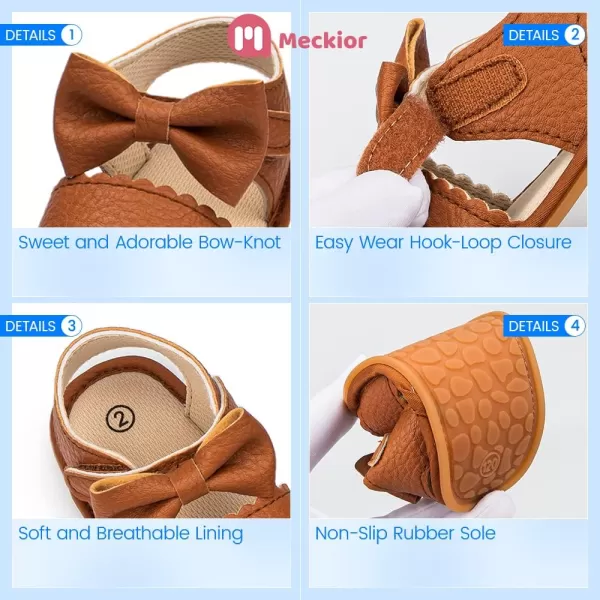 Meckior Baby Toddler Infant Girls PU Leather Soft Open Toe Summer Sandals Flower Princess Flat ShoesB01Brown