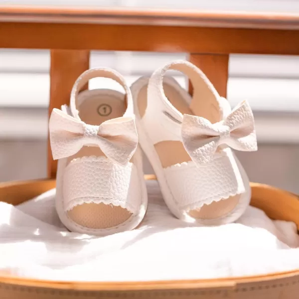 Meckior Baby Toddler Infant Girls PU Leather Soft Open Toe Summer Sandals Flower Princess Flat ShoesB01White