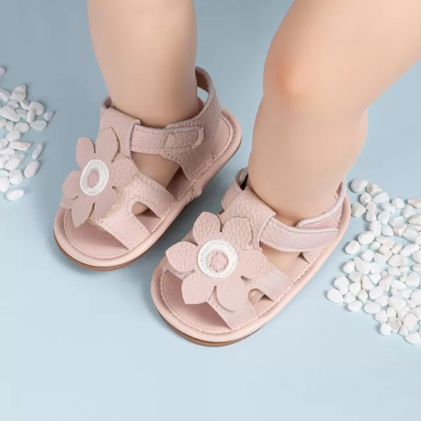Meckior Baby Toddler Infant Girls PU Leather Soft Open Toe Summer Sandals Flower Princess Flat ShoesB03Pink