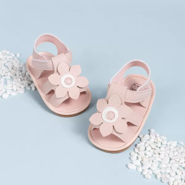 Meckior Baby Toddler Infant Girls PU Leather Soft Open Toe Summer Sandals Flower Princess Flat ShoesB03Pink