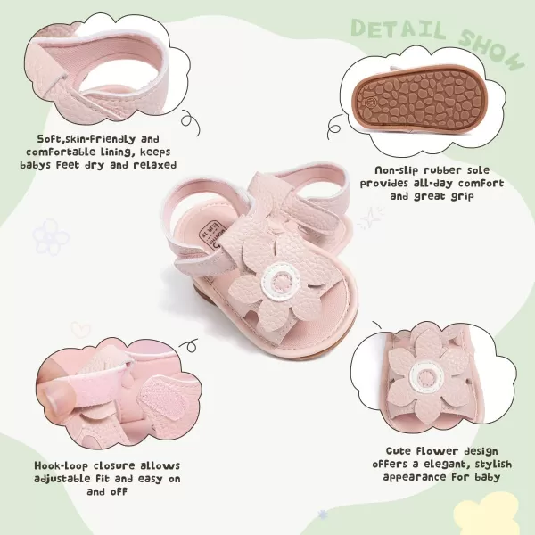Meckior Baby Toddler Infant Girls PU Leather Soft Open Toe Summer Sandals Flower Princess Flat ShoesB03Pink