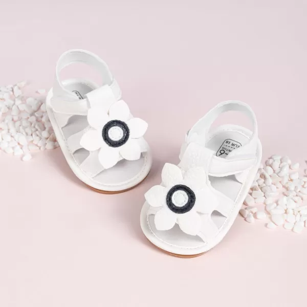 Meckior Baby Toddler Infant Girls PU Leather Soft Open Toe Summer Sandals Flower Princess Flat ShoesB03White
