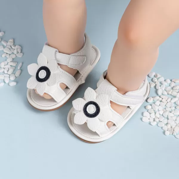 Meckior Baby Toddler Infant Girls PU Leather Soft Open Toe Summer Sandals Flower Princess Flat ShoesB03White