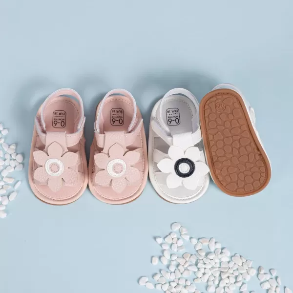 Meckior Baby Toddler Infant Girls PU Leather Soft Open Toe Summer Sandals Flower Princess Flat ShoesB03White
