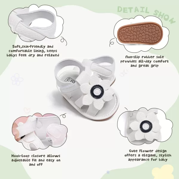 Meckior Baby Toddler Infant Girls PU Leather Soft Open Toe Summer Sandals Flower Princess Flat ShoesB03White