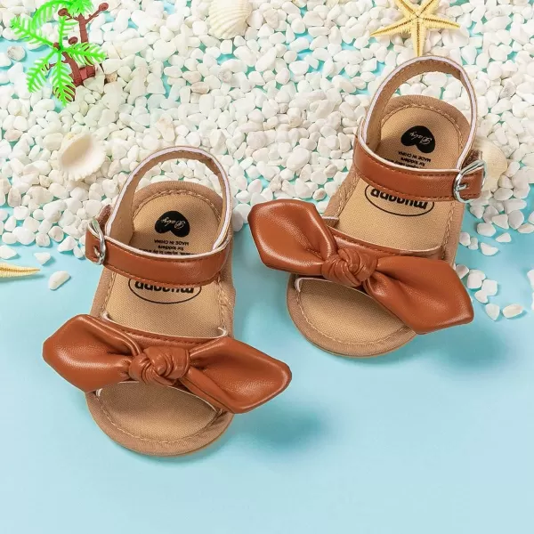 Meckior Baby Toddler Infant Girls PU Leather Soft Open Toe Summer Sandals Flower Princess Flat ShoesB05Brown
