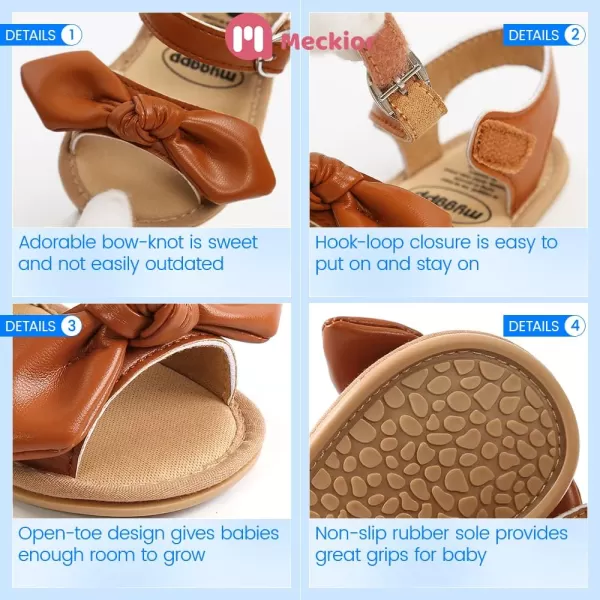 Meckior Baby Toddler Infant Girls PU Leather Soft Open Toe Summer Sandals Flower Princess Flat ShoesB05Brown