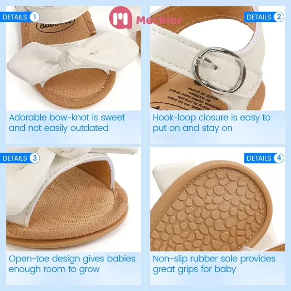 Meckior Baby Toddler Infant Girls PU Leather Soft Open Toe Summer Sandals Flower Princess Flat ShoesB05White