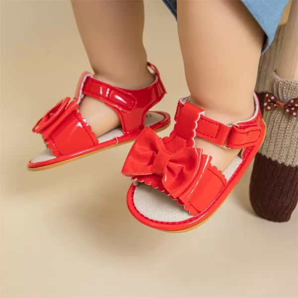 Meckior Baby Toddler Infant Girls PU Leather Soft Open Toe Summer Sandals Flower Princess Flat ShoesB06Red