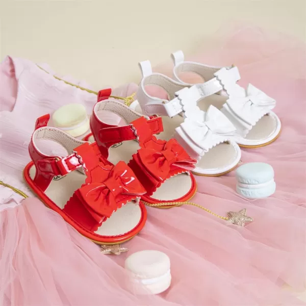 Meckior Baby Toddler Infant Girls PU Leather Soft Open Toe Summer Sandals Flower Princess Flat ShoesB06Red