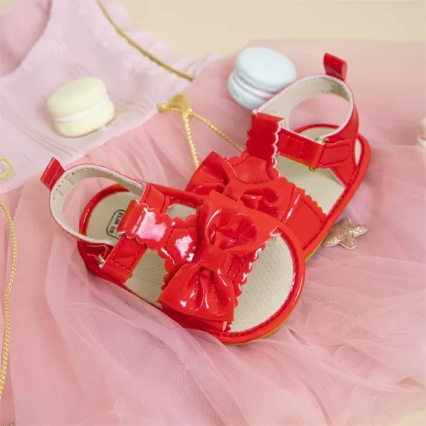 Meckior Baby Toddler Infant Girls PU Leather Soft Open Toe Summer Sandals Flower Princess Flat ShoesB06Red