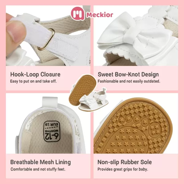 Meckior Baby Toddler Infant Girls PU Leather Soft Open Toe Summer Sandals Flower Princess Flat ShoesB06White