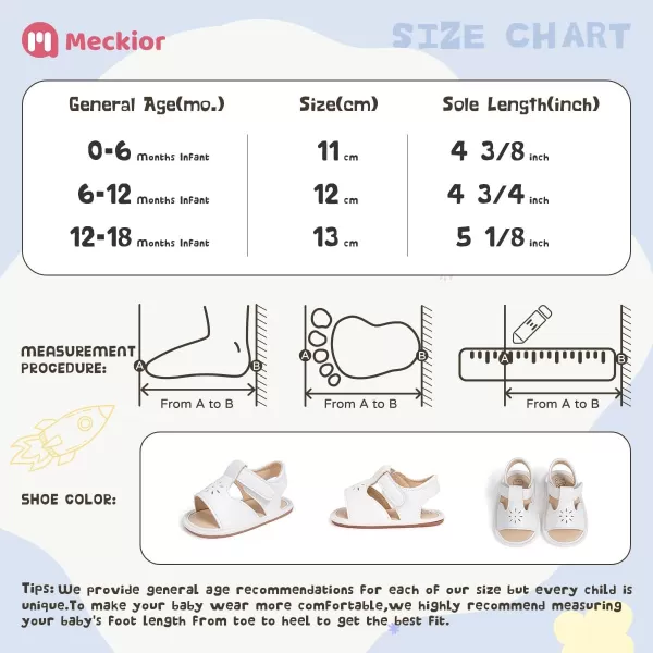 Meckior Baby Toddler Infant Girls PU Leather Soft Open Toe Summer Sandals Flower Princess Flat ShoesB10White