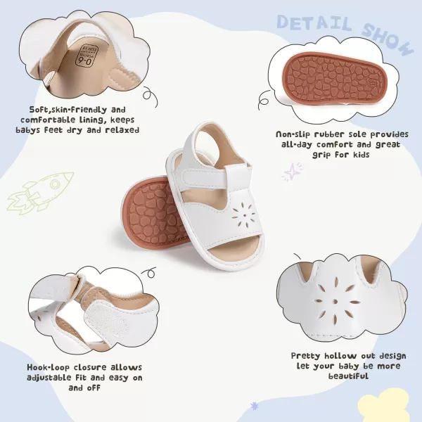 Meckior Baby Toddler Infant Girls PU Leather Soft Open Toe Summer Sandals Flower Princess Flat ShoesB10White