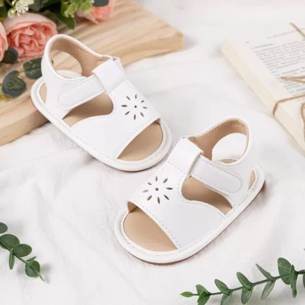Meckior Baby Toddler Infant Girls PU Leather Soft Open Toe Summer Sandals Flower Princess Flat ShoesB10White