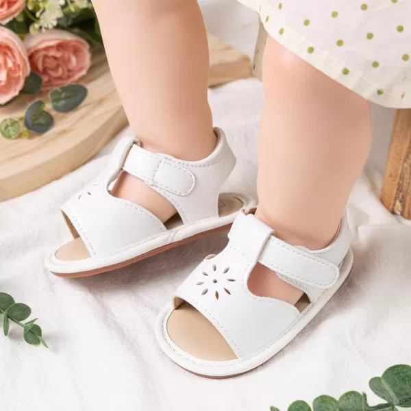 Meckior Baby Toddler Infant Girls PU Leather Soft Open Toe Summer Sandals Flower Princess Flat ShoesB10White