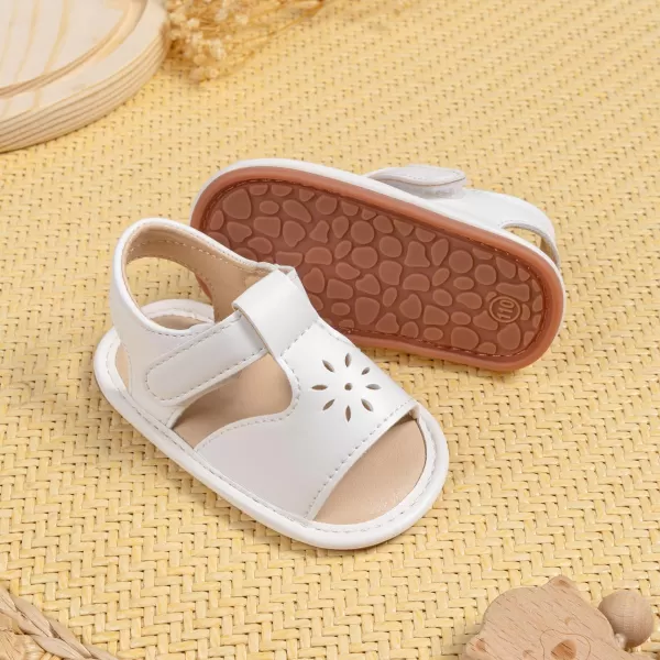 Meckior Baby Toddler Infant Girls PU Leather Soft Open Toe Summer Sandals Flower Princess Flat ShoesB10White