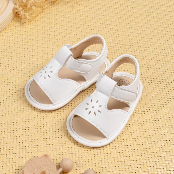 Meckior Baby Toddler Infant Girls PU Leather Soft Open Toe Summer Sandals Flower Princess Flat ShoesB10White