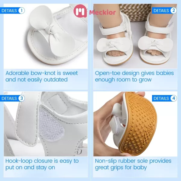 Meckior Baby Toddler Infant Girls PU Leather Soft Open Toe Summer Sandals Flower Princess Flat ShoesB11White