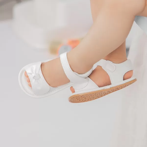 Meckior Baby Toddler Infant Girls PU Leather Soft Open Toe Summer Sandals Flower Princess Flat ShoesB11White