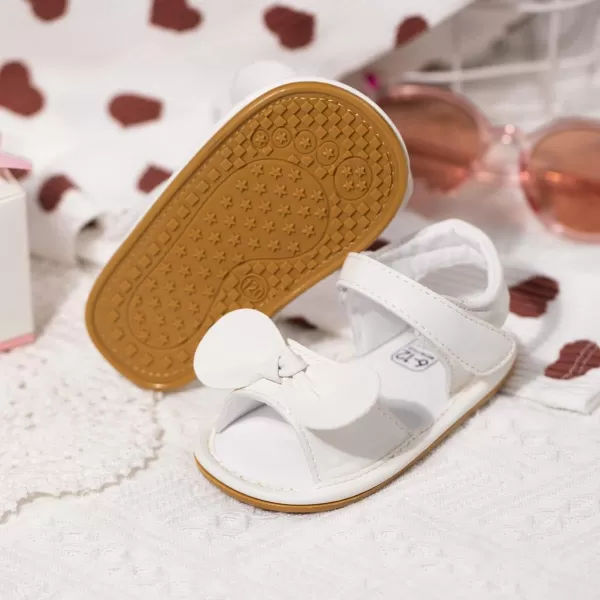 Meckior Baby Toddler Infant Girls PU Leather Soft Open Toe Summer Sandals Flower Princess Flat ShoesB11White