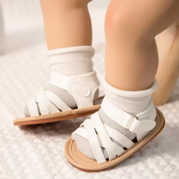 Meckior Baby Toddler Infant Girls PU Leather Soft Open Toe Summer Sandals Flower Princess Flat ShoesB12White