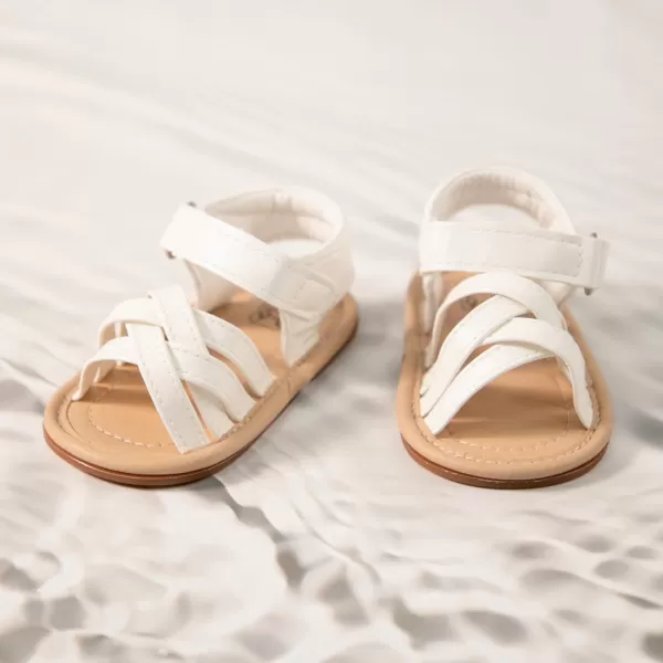 Meckior Baby Toddler Infant Girls PU Leather Soft Open Toe Summer Sandals Flower Princess Flat ShoesB12White