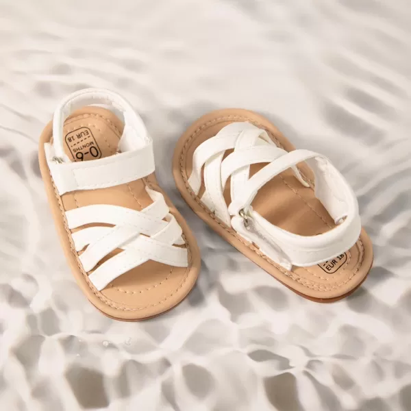 Meckior Baby Toddler Infant Girls PU Leather Soft Open Toe Summer Sandals Flower Princess Flat ShoesB12White
