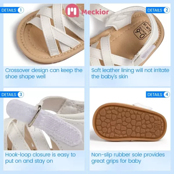 Meckior Baby Toddler Infant Girls PU Leather Soft Open Toe Summer Sandals Flower Princess Flat ShoesB12White